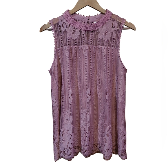 Women's Xhilaration Lace Mockneck Sleeveless Top Dusty Pink Large 🩷 - Picture 5 of 13